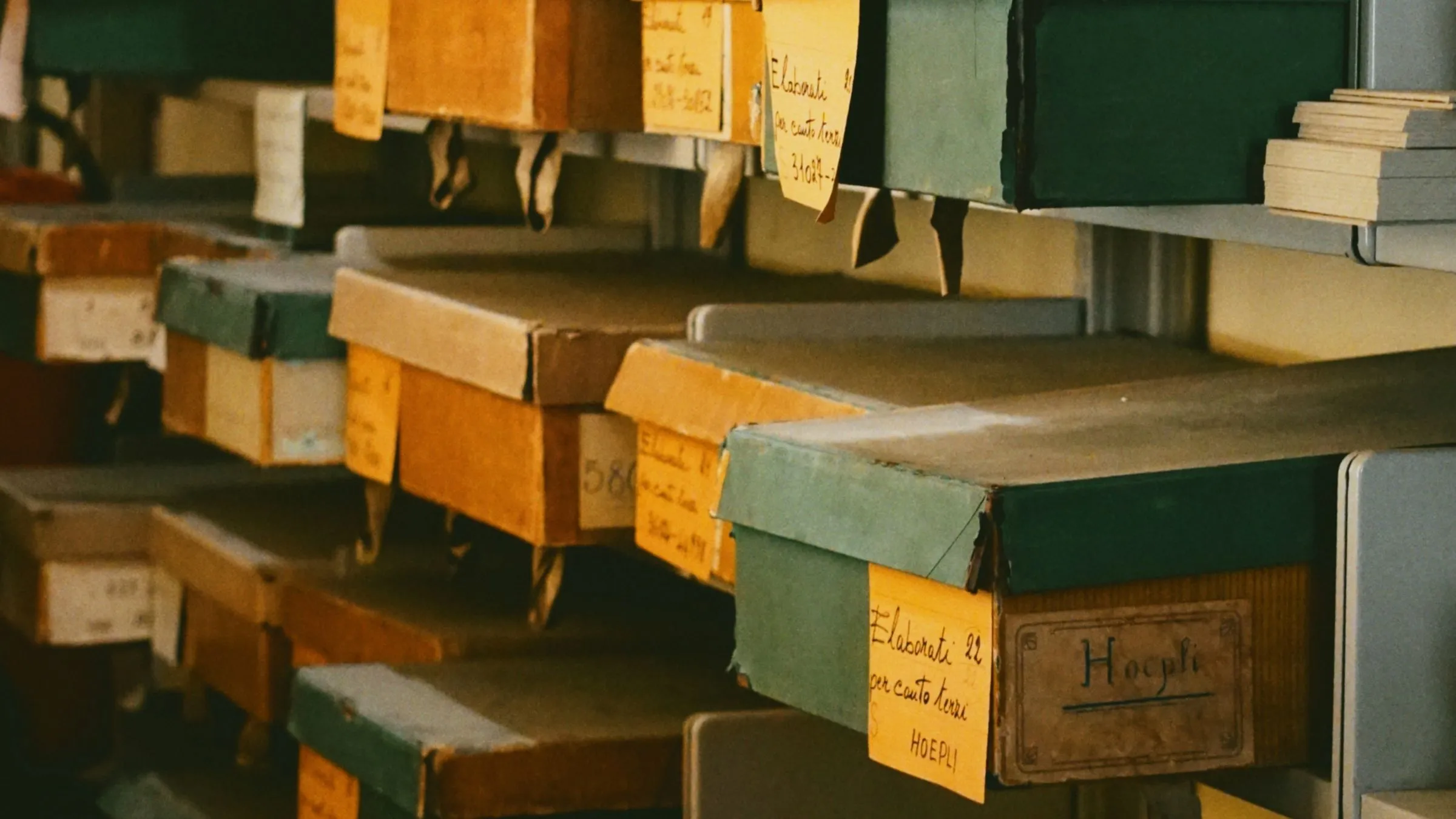 Shelves of labelled parcels waiting to be sent