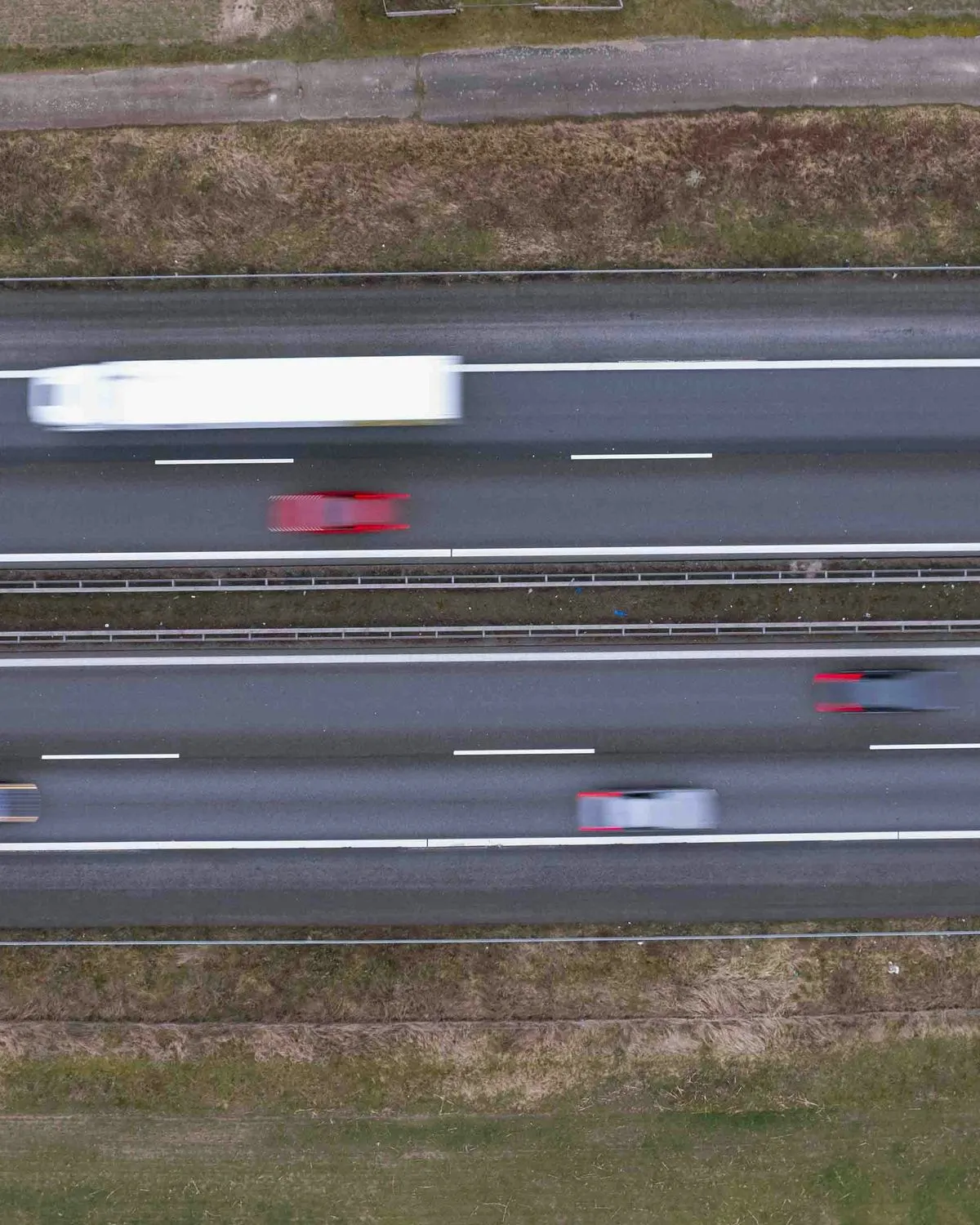 Traffic on a motorway seen from above